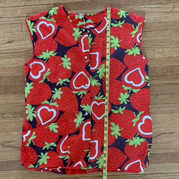 Vintage 1960s Strawberry & Heart Print Sleeveless Smock Top - M - Picture 4 of 11